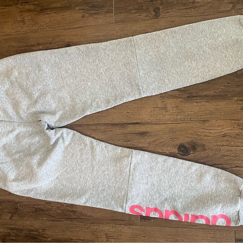 Adidas Kids Gray Joggers with Pink Logo - Picture 3 of 8